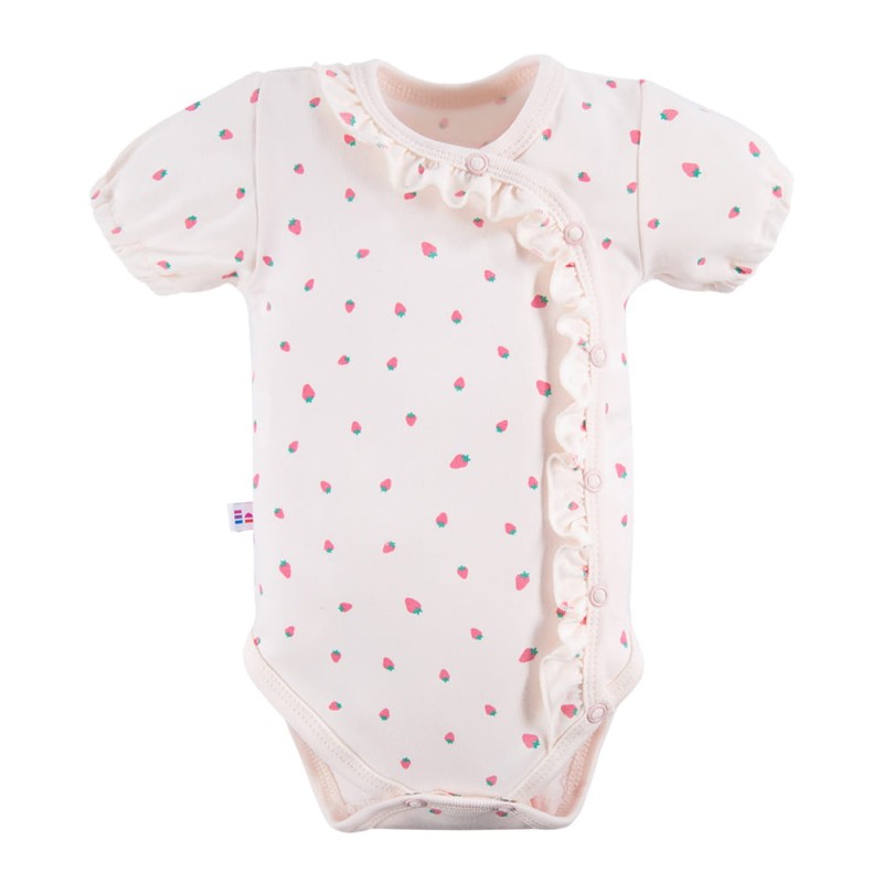 body kopertowe z krótkim rękawkiem i bufkami w truskawki