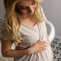 Pregnancy dress beige with dots EMILY