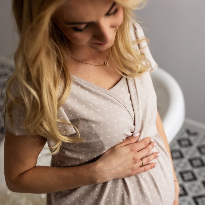 Pregnancy dress beige with dots EMILY
