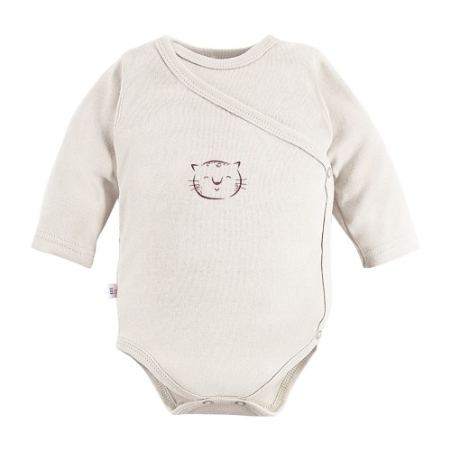 Kojenecké body  s kočičím motivem světlý béžový<br>