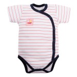 Zavinovací dětské body v proužky s růžovou nášivkou