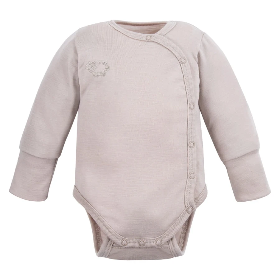 Cardigan baby body from merino wool beige