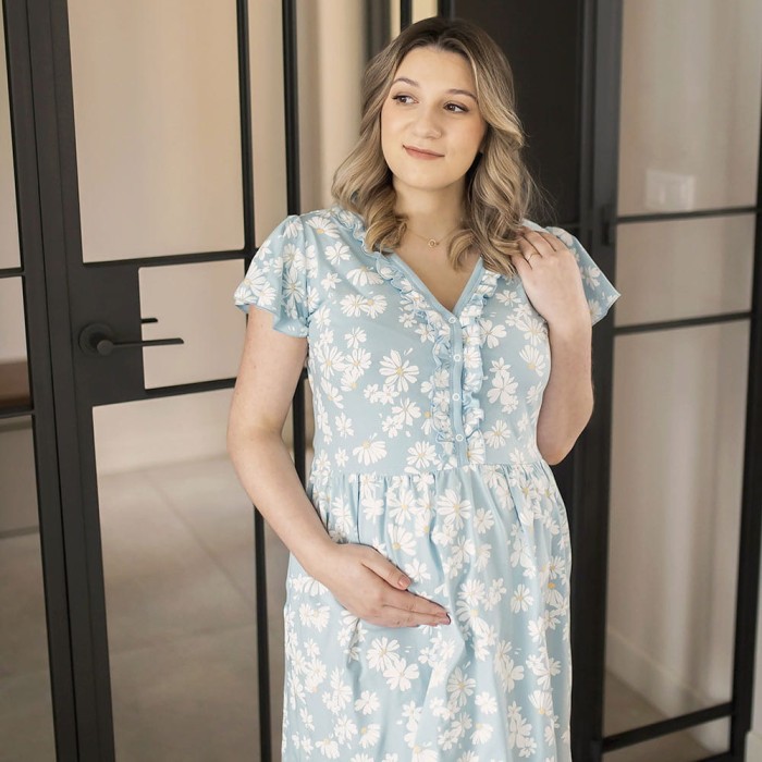 Pregnancy dress with flowers blue LINDA