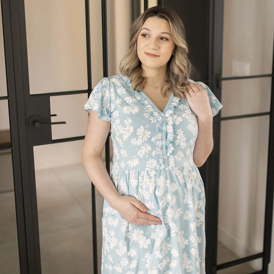 Pregnancy dress with flowers blue LINDA