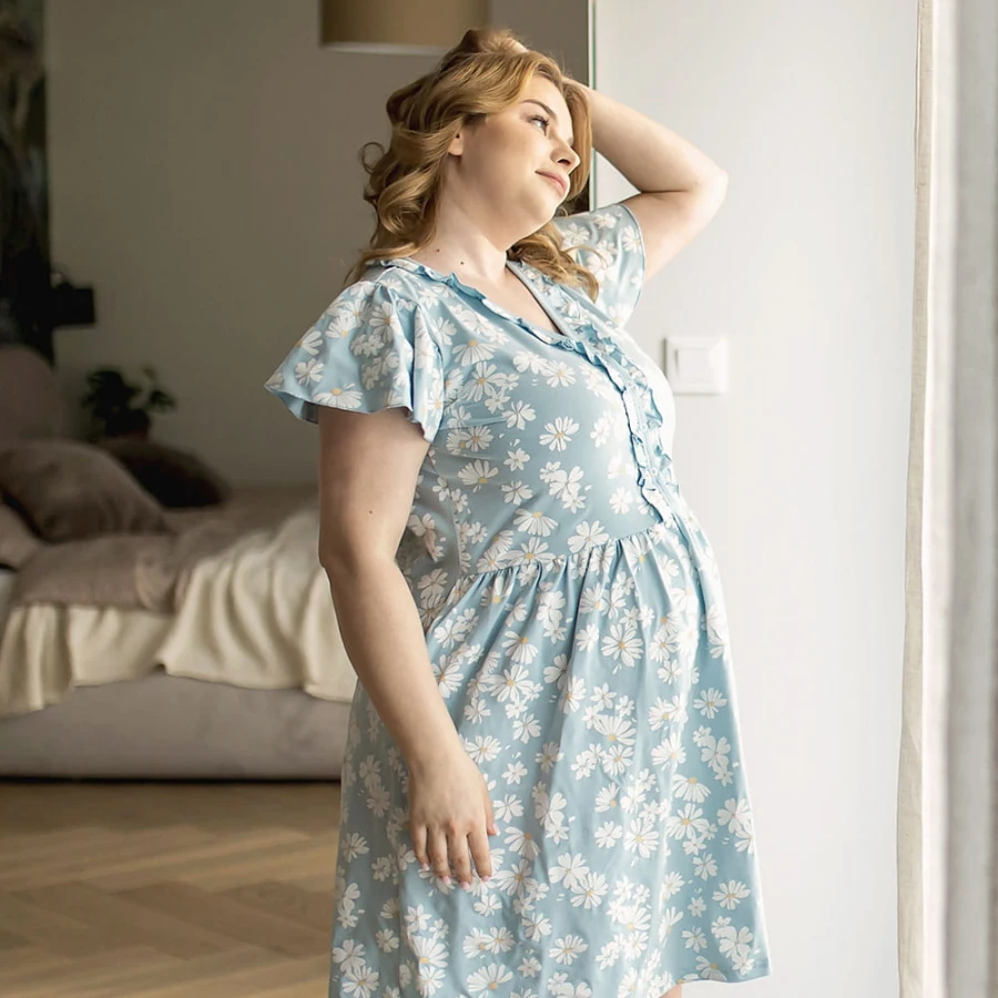 Pregnancy dress with flowers blue LINDA