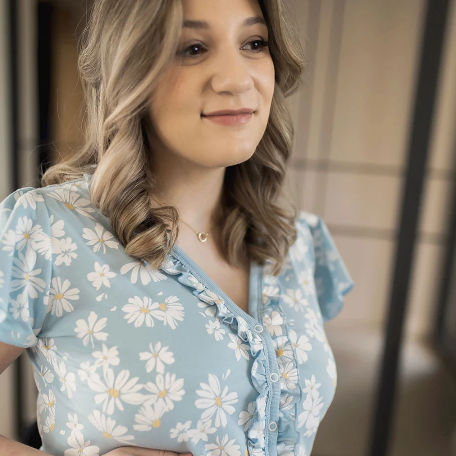 Pregnancy dress with flowers blue LINDA
