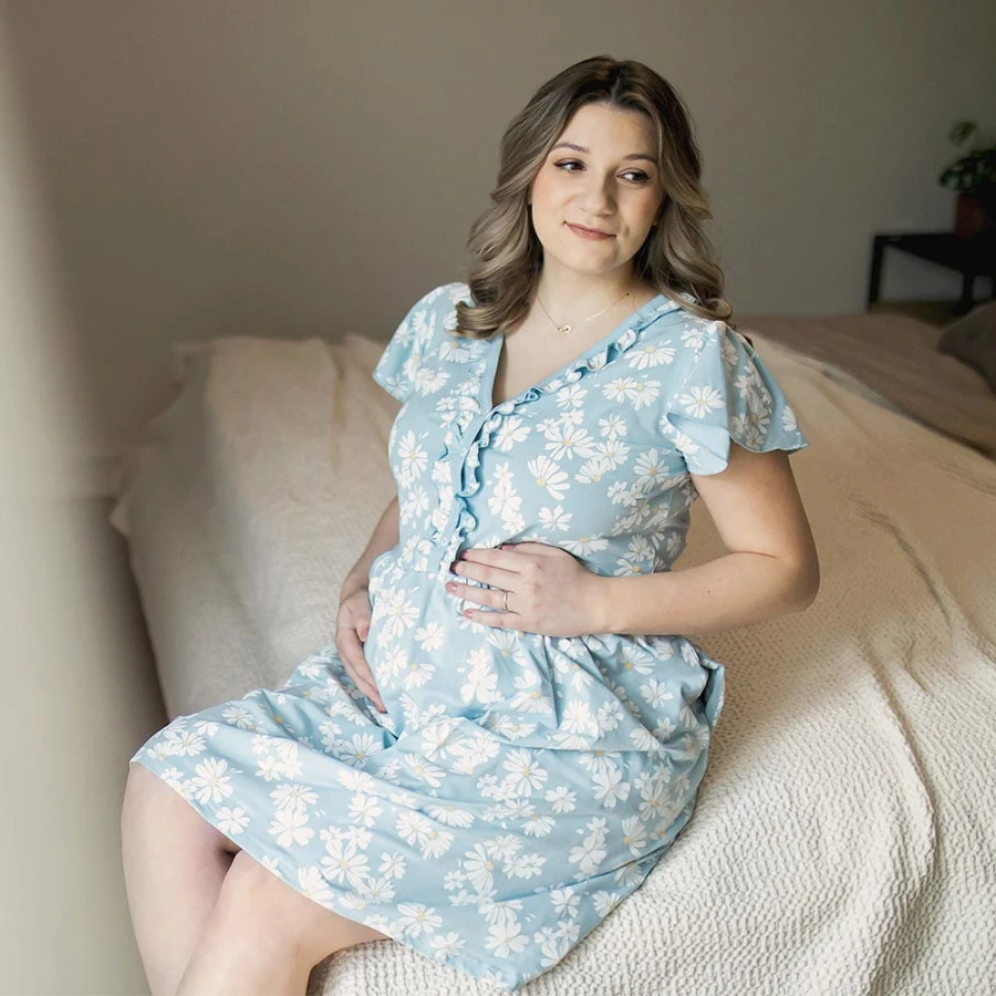 Pregnancy dress with flowers blue LINDA