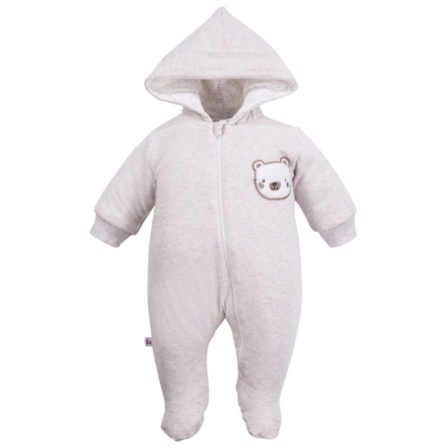 Hooded pramsuit beige with bear