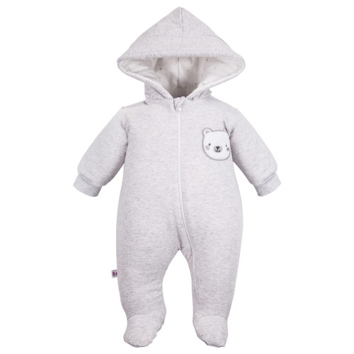 Hooded pramsuit gray with bear